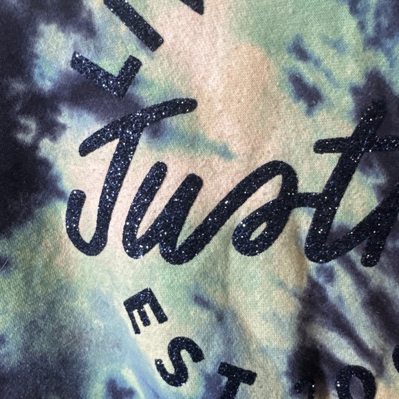 Justice Girls Tie Dye Hoodie Navy Blue & Green Pullover Sweatshirt Small 7/8 - Picture 3 of 8